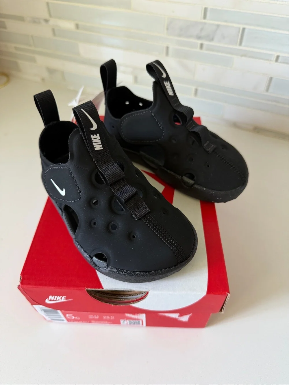 Nike Black Kids' Water Shoes with White Swoosh
